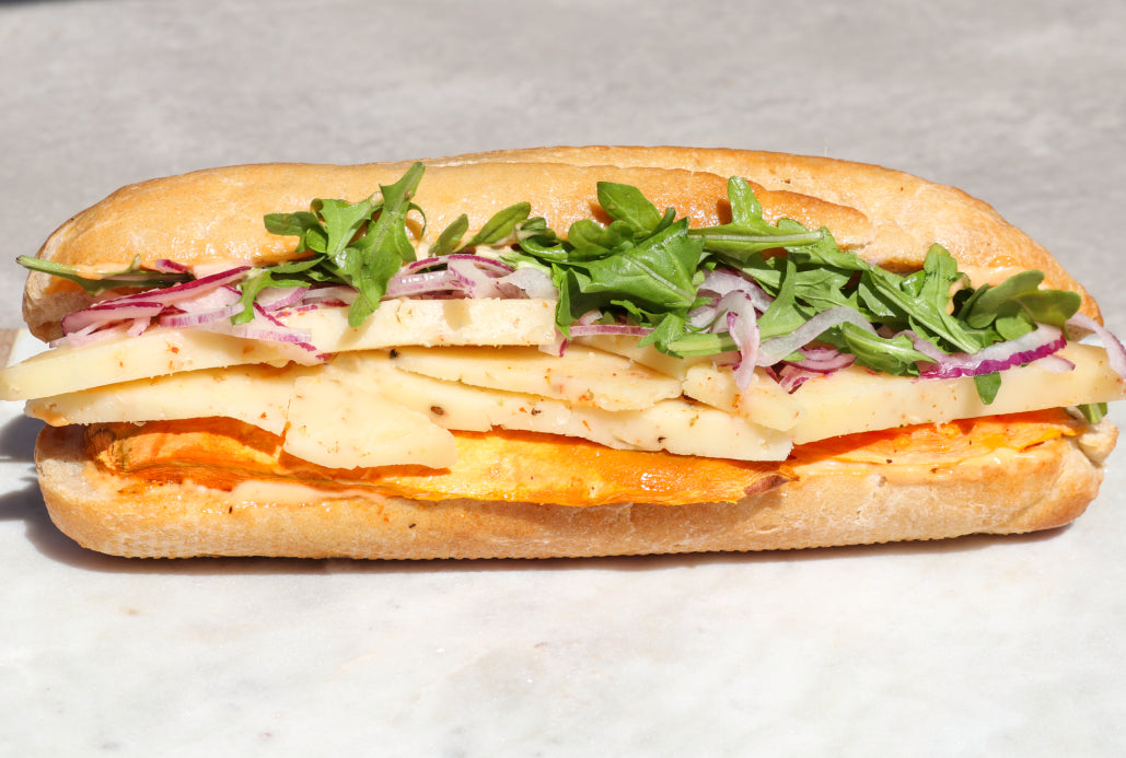 Roasted Sweet Potato and TomaRashi Sandwich with Sriracha Mayo